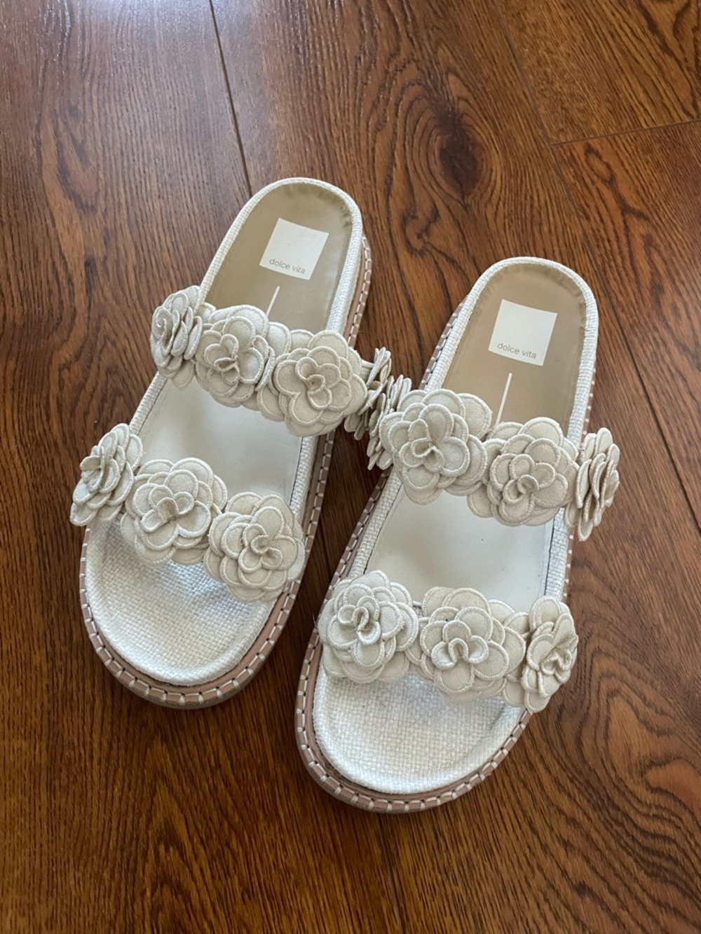Dolce Vita Cream Double-Strap Floral Sandals